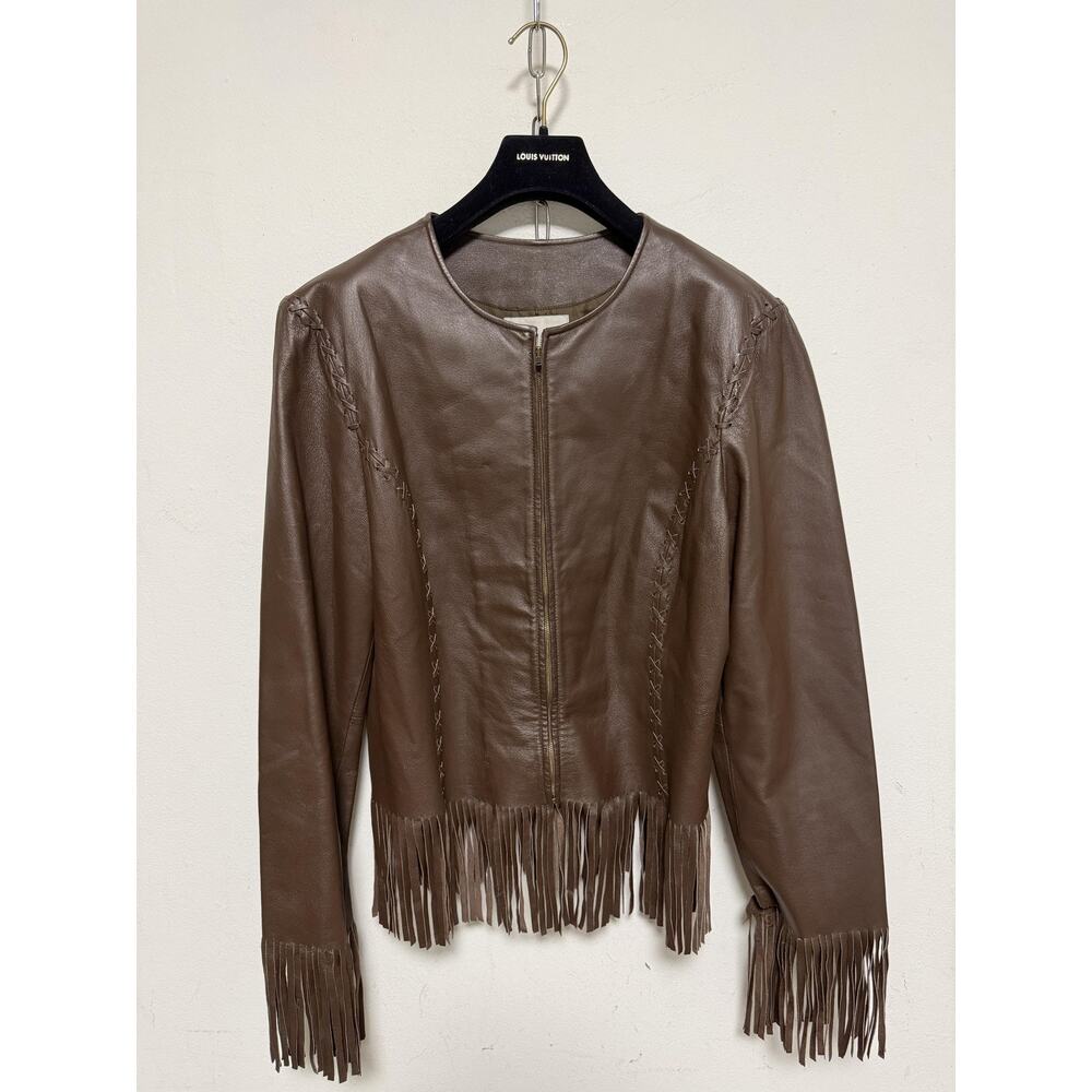 Spiegel Jacket Womens Size Brown Leather Fringe Western Collarless Boho